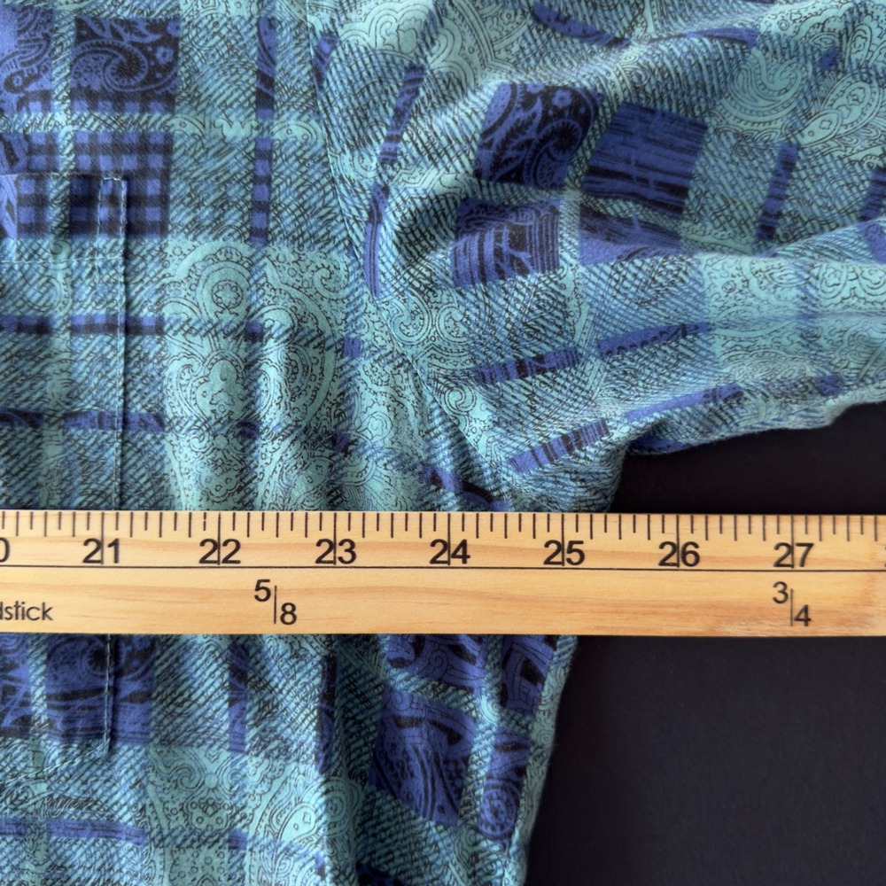 Vintage 90's Tori Richard Shirt Mens Large Blue Green Cotton Lawn Hawaiian Plaid - Picture 6 of 9